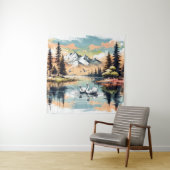 Zwanen te midden van de bergen: Alpine Serenity Wandkleed (In situ)