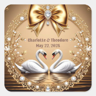 💎 Zwanen Trouwdag Goud Romantisch Thema 🦢 Vierkante Sticker