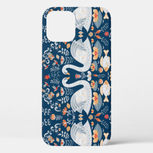 Zwanen, vissen, bloemen, volkspatroon. Case-Mate iPhone case