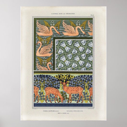 Zwanen, vlinders en pijlpunt Plant gebladerte Poster (Voorkant)