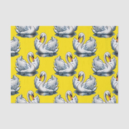 Zwanen Vogels Patroonontwerp Op Geel Tissuepapier (Voorkant)