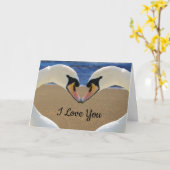 Zwanen vormen een hart "Ik hou van je" Kaart (Gele Bloem)