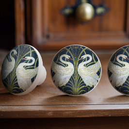 Zwanen Walter Crane Blue Art Nouveau Keramische Knop