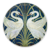 Zwanen Walter Crane Blue Art Nouveau Keramische Knop (Voorkant)