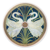 Zwanen Walter Crane Goudblauw Art Nouveau Keramische Knop (Voorkant)