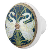 Zwanen Walter Crane Goudblauw Art Nouveau Keramische Knop (Rechts)