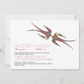 Zwanen zogen en kleurrijke lentbloemen bruiloft kaart (Voorkant)