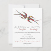 Zwanen zogen en kleurrijke lentbloemen bruiloft kaart (Voorkant)