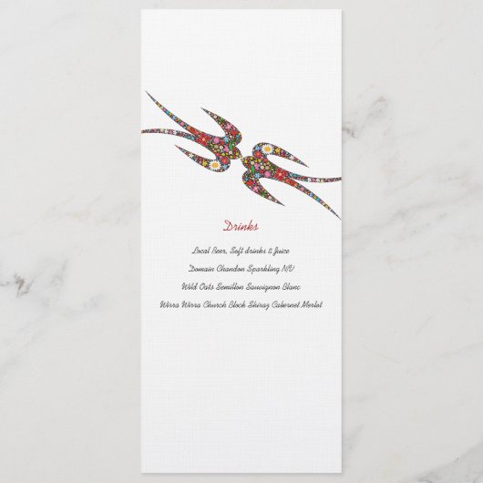 Zwanen zogen en kleurrijke lentbloemen bruiloft menu (Achterkant)