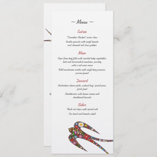 Zwanen zogen en kleurrijke lentbloemen bruiloft menu (Voorkant / Achterkant)