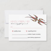 Zwanen zogen en kleurrijke lentbloemen bruiloft RSVP kaartje (Voorkant)