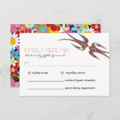 Zwanen zogen en kleurrijke lentbloemen bruiloft RSVP kaartje (Voorkant / Achterkant)