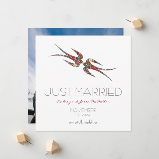 Zwanen zogen en lentevloeren Fotobruiloft Aankondiging (Voorkant / Achterkant in situ)