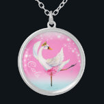 Zwanenballetdanser grillige gepersonaliseerde naam zilver vergulden ketting<br><div class="desc">Swan balletdanser gepersonaliseerd voeg je eigen naam toe. Whimsical zwaan op een meer ballerina danser gepersonaliseerde naam meisjes roze sky ketting. Ideaal voor kleine ballerina's. Originele waterverf kunst en design door Sarah Trett voor www.mylittleeden.com</div>