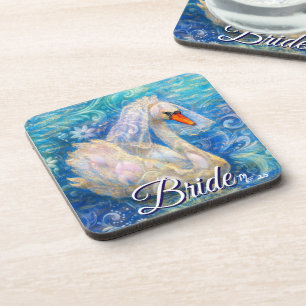 Zwanenbruid w / sluier op Water Blauw Wit Geperson Bier Onderzetter