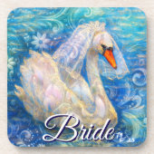 Zwanenbruid w / sluier op Water Blauw Wit Geperson Bier Onderzetter (Voorkant)