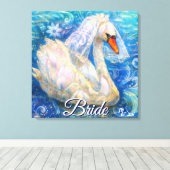 Zwanenbruid w / sluier op Water Blauw Wit Geperson Canvas Afdruk (Insitu (Houten vloer))