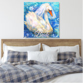 Zwanenbruid w / sluier op Water Blauw Wit Geperson Canvas Afdruk (Insitu (Slaapkamer))
