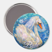 Zwanenbruid w / sluier op Water Blauw Wit Geperson Magneet (Voorkant / Achterkant)