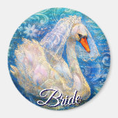 Zwanenbruid w / sluier op Water Blauw Wit Geperson Magneet (Voorkant)