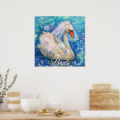 Zwanenbruid w / sluier op Water Blauw Wit Geperson Poster (Keuken)
