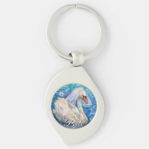Zwanenbruid w / sluier op Water Blauw Wit Geperson Sleutelhanger