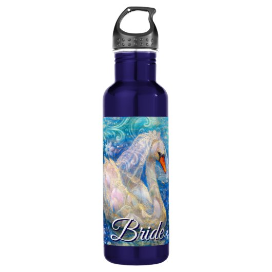 Zwanenbruid w / sluier op Water Blauw Wit Geperson Waterfles (Voorkant)