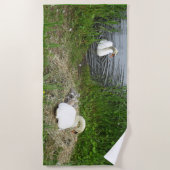 Zwanenfamilie, keukenhanddoek strandlaken (Voorkant)