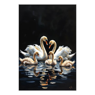 Zwanenfamilie op Zwarte Meer Kunstwerk Foto Afdruk