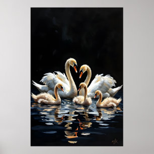 Zwanenfamilie op Zwarte Meer Kunstwerk Poster