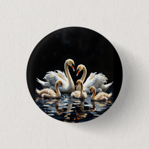 Zwanenfamilie op Zwarte Meer Kunstwerk Ronde Button 3,2 Cm