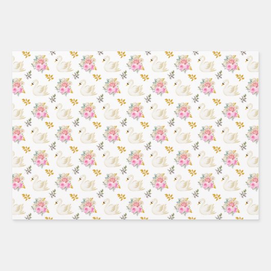 Zwanengroene, roze, Paarse en gouden bloemige Roze Inpakpapier Vel (Voorkant 2)