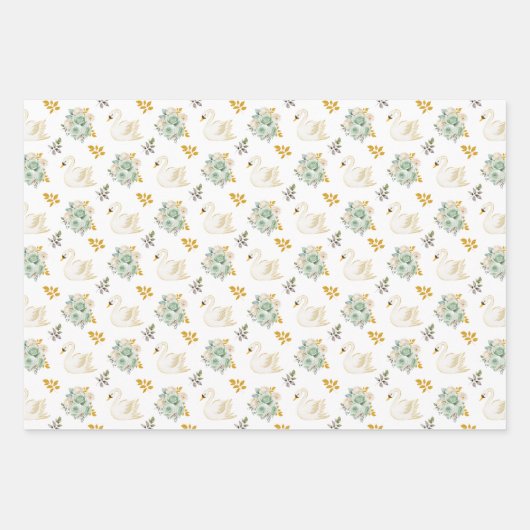 Zwanengroene, roze, Paarse en gouden bloemige Roze Inpakpapier Vel (Voorkant)