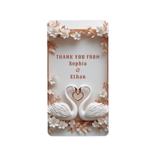 💍 Zwanenhart Trouwdecoratie Met Bloemframe 💍 Etiket (Voorkant)