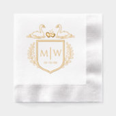 Zwanenharten Crest 2 Initiaal Bruiloft Monogram Folie Servetten (Voorkant)