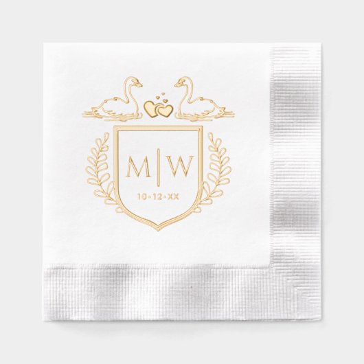 Zwanenharten Crest 2 Initiaal Bruiloft Monogram Folie Servetten (Voorkant)