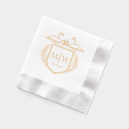Zwanenharten Crest 2 Initiaal Bruiloft Monogram Folie Servetten (Links)