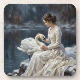 Zwanenmaagd Wintermeer Romantische Fantasie Kunst Bier Onderzetter