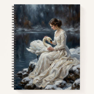 Zwanenmaagd Wintermeer Romantische Fantasie Kunst Notitieboek