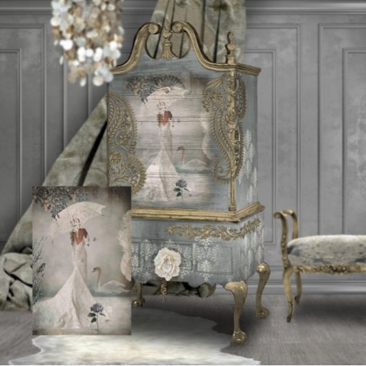 Zwanenmeer Blauw Bloemen Bruids Portret Kunst Tissuepapier