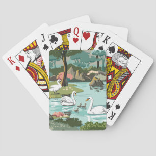 Zwanenmeer Retro Stijl Schilderen op Nummer Pokerkaarten