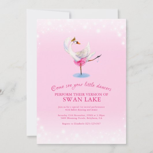 Zwanenmeer roze ballet dansen Overweging Event Kaart (Achterkant)