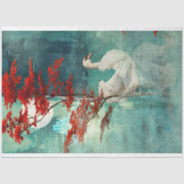 Zwanenmeer turquoise & koraalrode boom decoupage tissuepapier