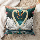 Zwanenpaar dat Hartvorm Maakt Kussen (Deken)