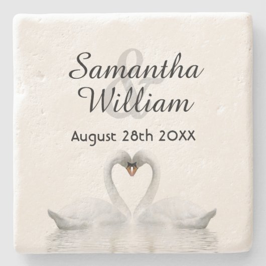 Zwanenpaar liefde witte trouwdag stenen onderzetter (Voorkant)