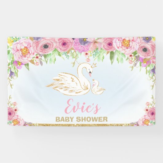 Zwanenprinses Baby shower Bloemen Achtergrond Deco Spandoek (Horizontaal)