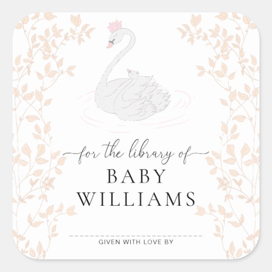 Zwanenprinses Bibliotheek Boekplaatsticker Vierkante Sticker (Voorkant)