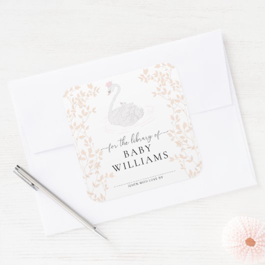 Zwanenprinses Bibliotheek Boekplaatsticker Vierkante Sticker (Envelop)