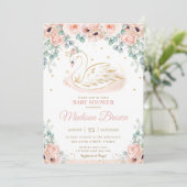 Zwanenprinses Blush Roze Bloemen Goud Baby shower Kaart (Staand voorkant)
