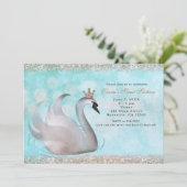 Zwanenprinses Glitter Verjaardagsfeest Uitnodiging (Staand voorkant)